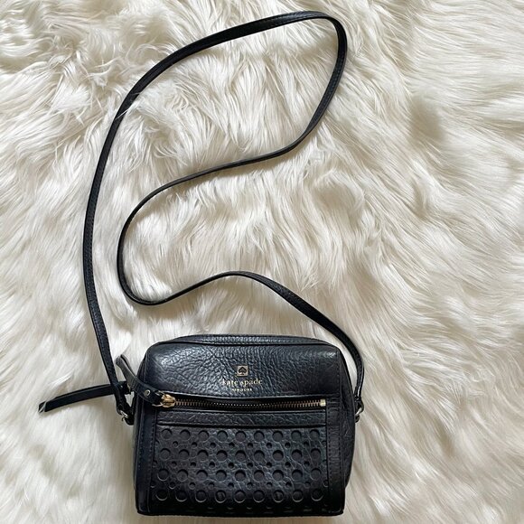 Kate Spade Black Looloo Perri Lane Bubbles Leather Crossbody Purse Bag - Picture 1 of 11
